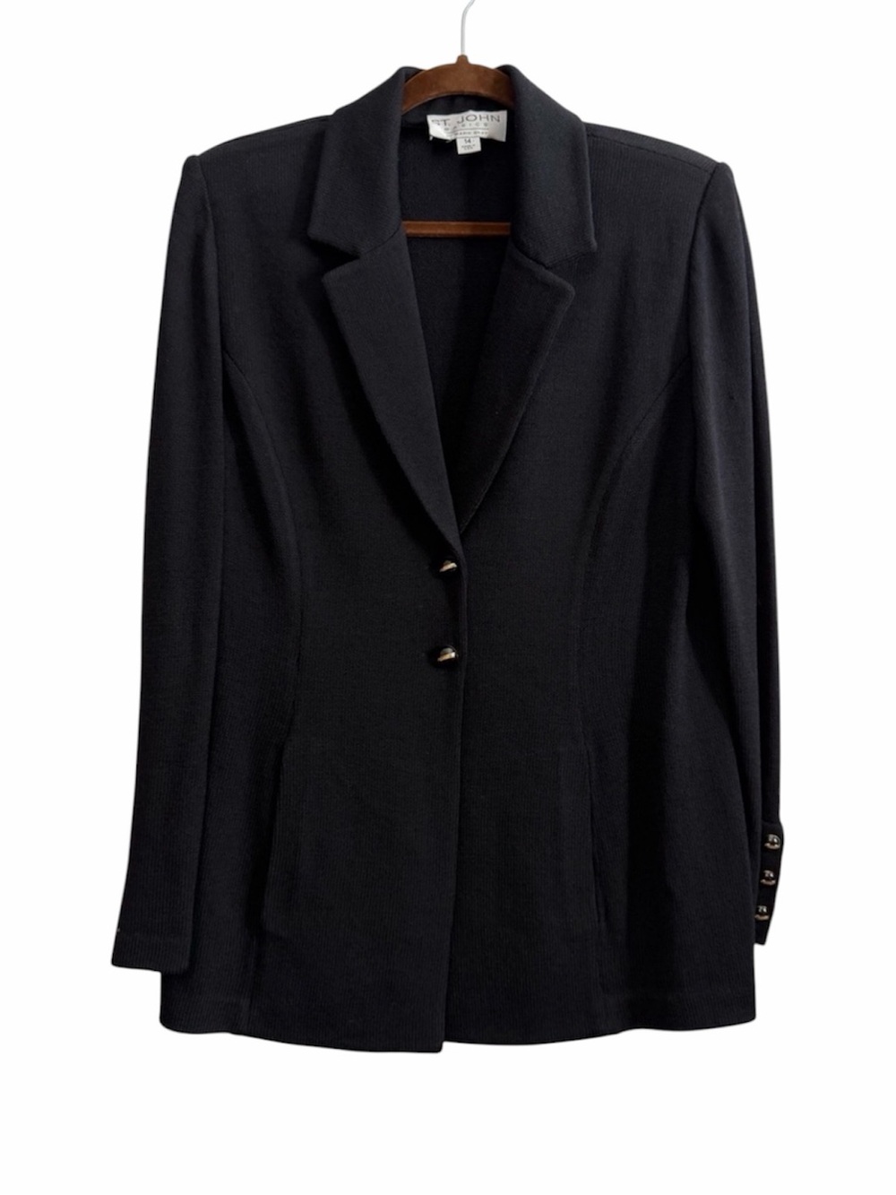 Vintage St. John Basics Black Santana Knit Blazer Size 14 Made USA